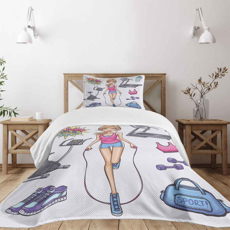 Cartoon Girl Work Bedspread Set