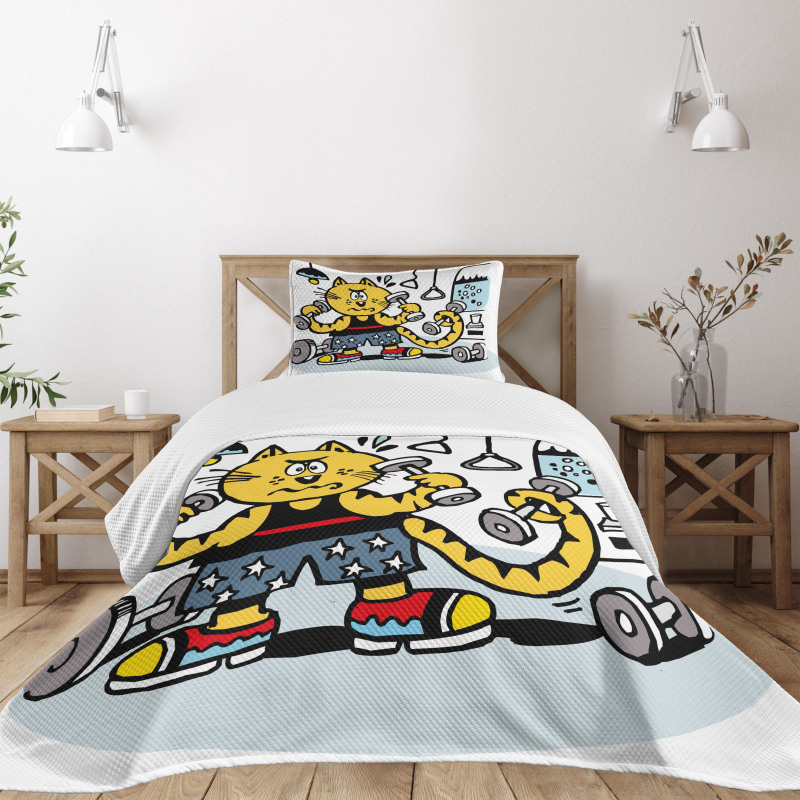 Cartoon Cat Lifting Bedspread Set