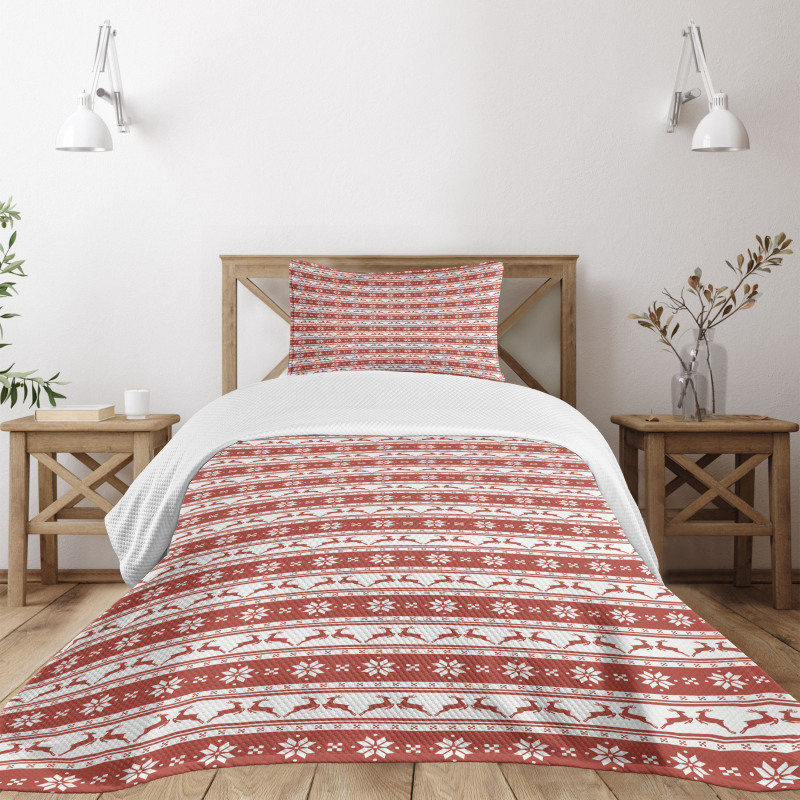 Winter Deer Snowflake Bedspread Set