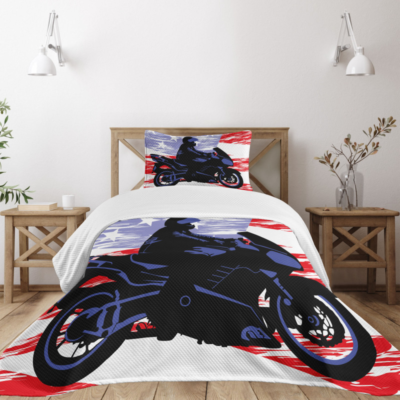 Man on Motorcycle Bedspread Set