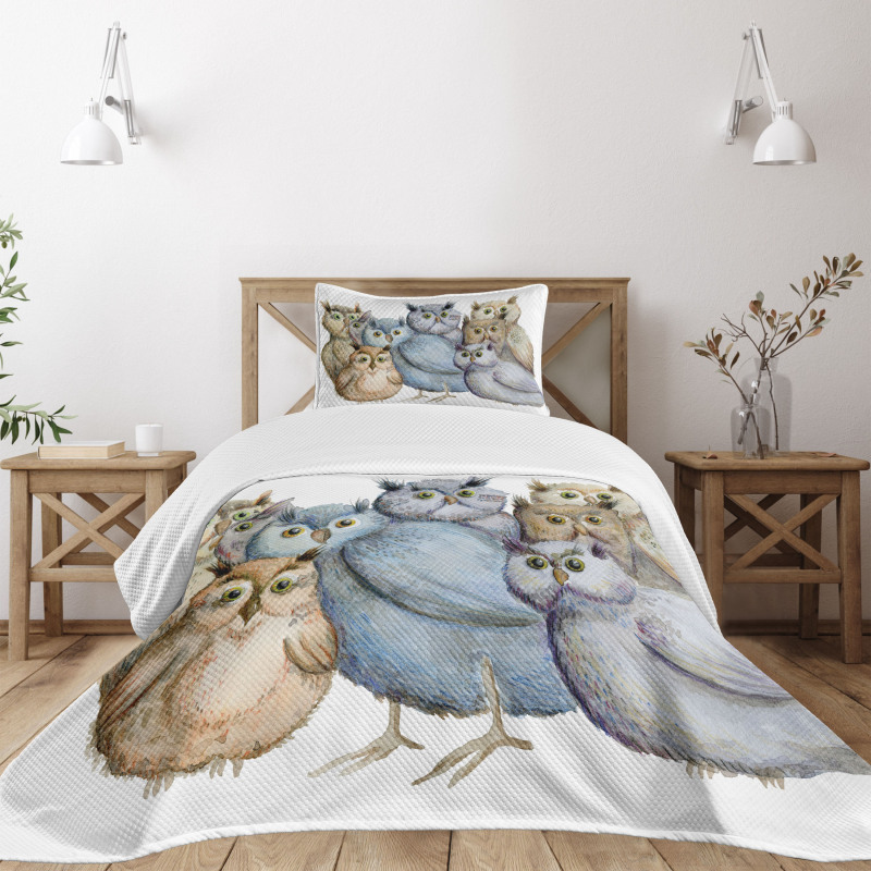 Owl Family Portrait Art Bedspread Set