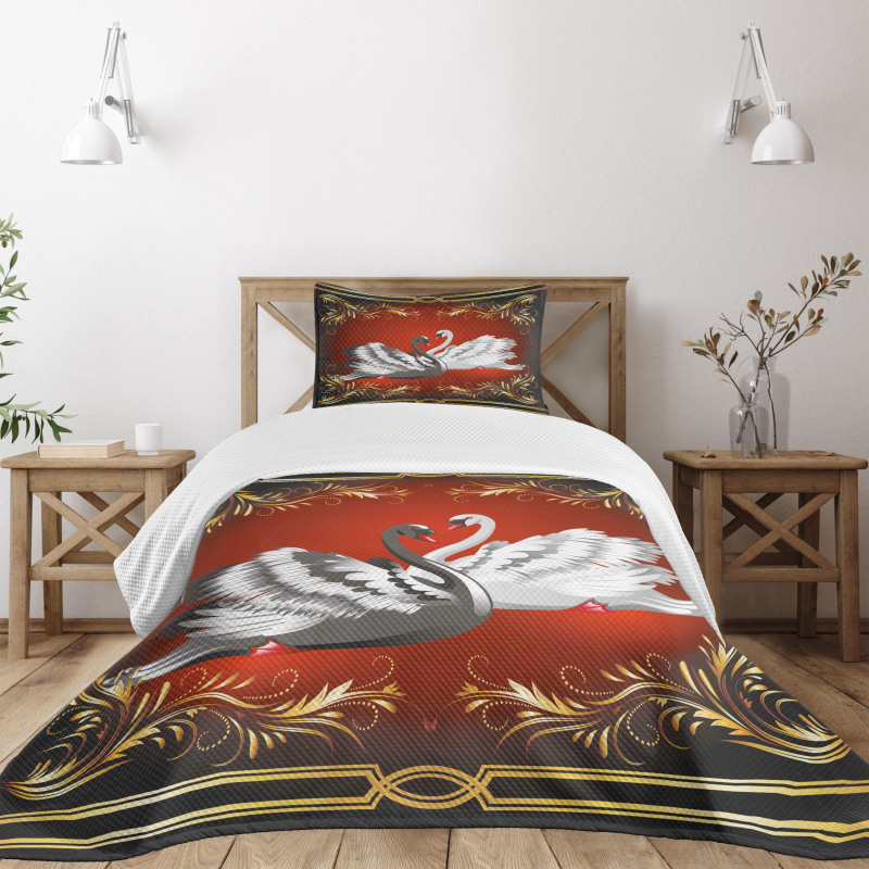 Romantic Swan Couple Bedspread Set