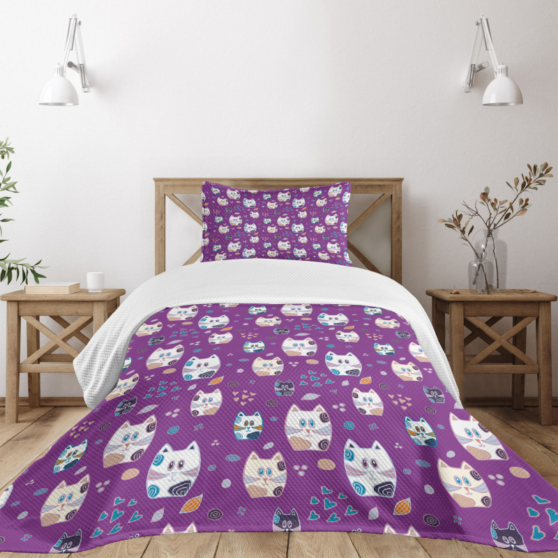 Doodle Cartoon Kittens Bedspread Set