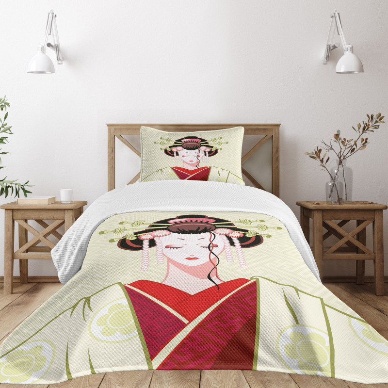Geisha Woman Portrait Bedspread Set