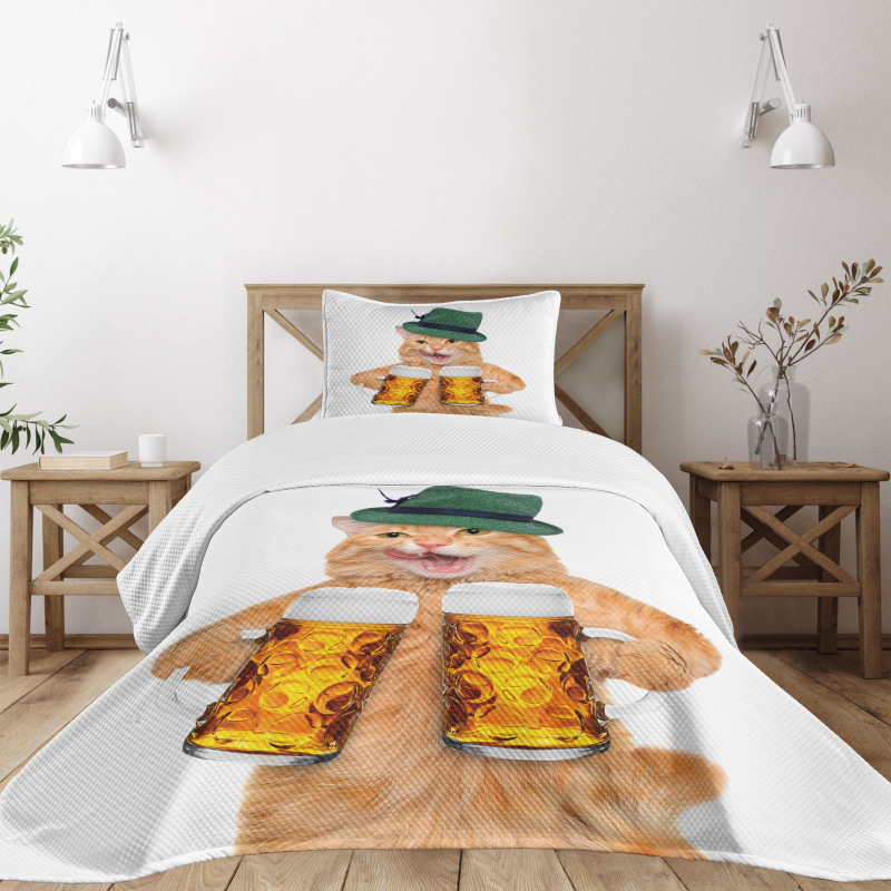 Cool Cat Hat Beer Mug Funny Bedspread Set