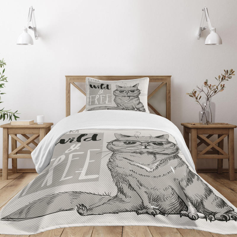 Hipster Cat Humorous Bedspread Set