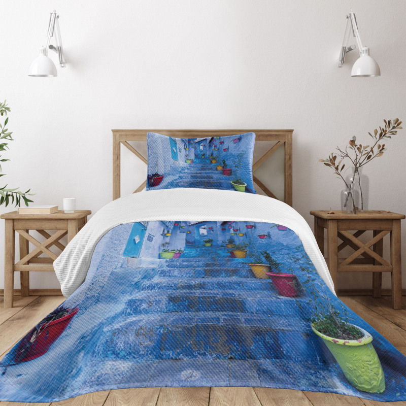 Colorful Flowers on Street Bedspread Set