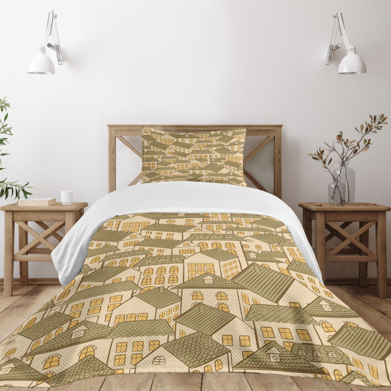 Village Town Houses Roofs Bedspread Set