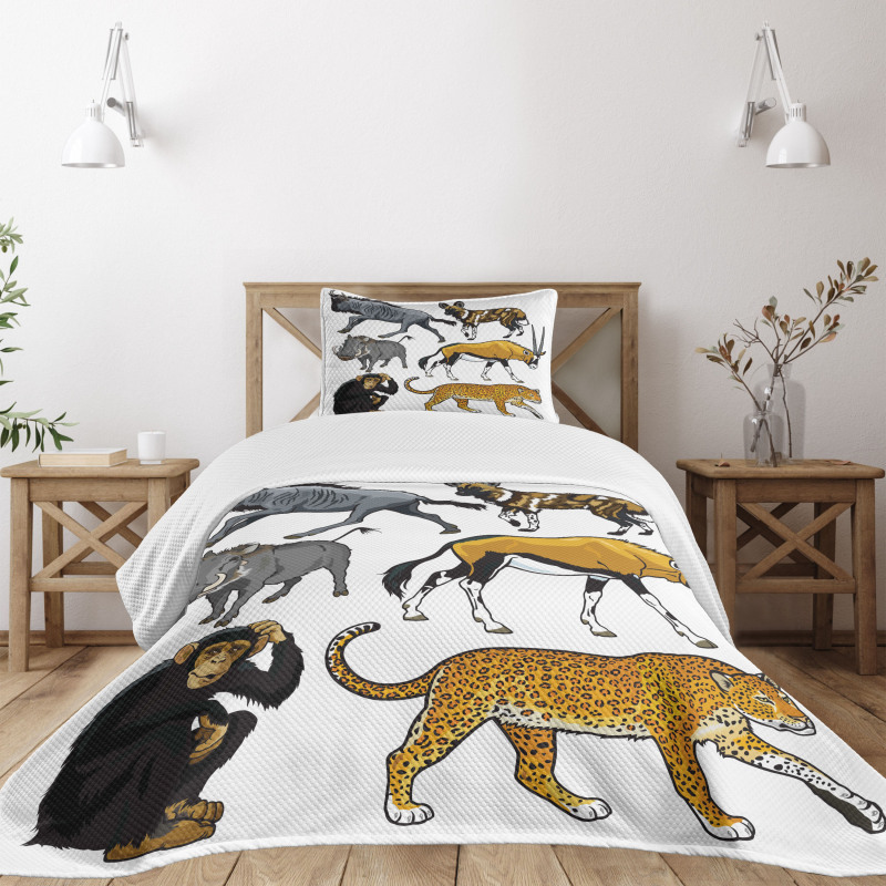 Cartoon Wild Animals Africa Bedspread Set