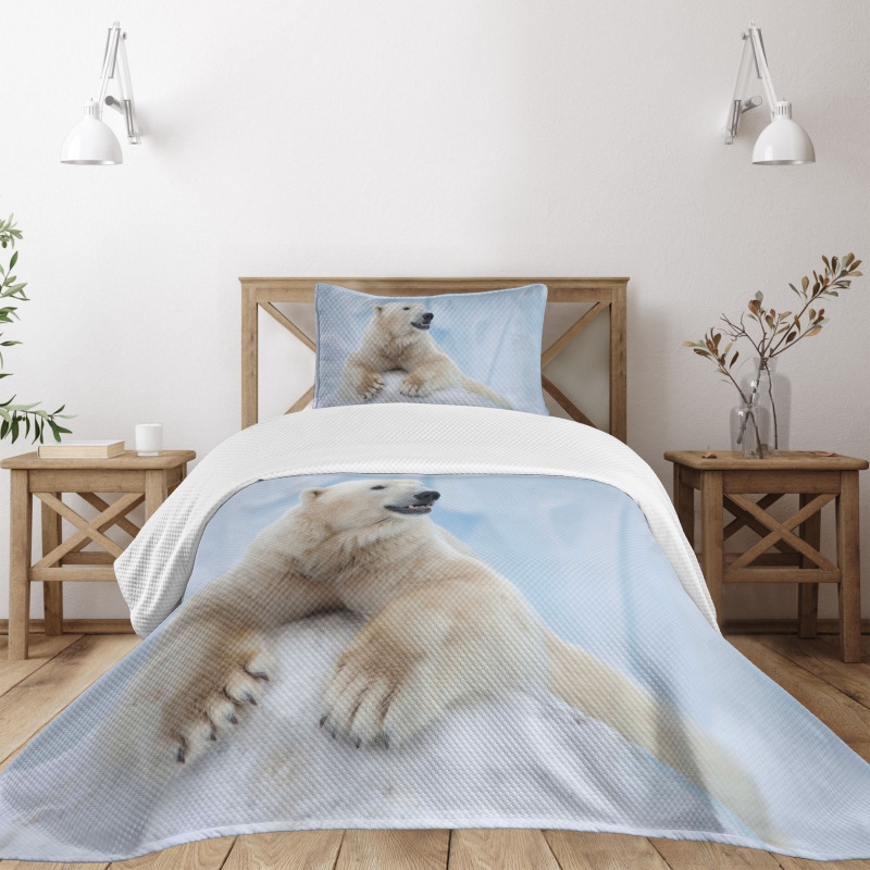 White Polar Bear on Ice Bedspread Set