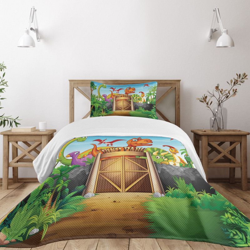 Wild Dinosaurs Park Door Bedspread Set