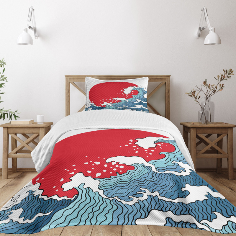 Red Sun Tsunami Bedspread Set