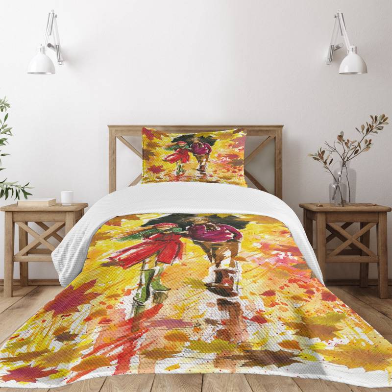 Couple at Autumn Alley Bedspread Set