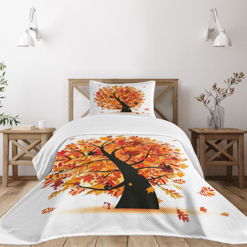 Cartoon Tree Leaves Bedspread Set