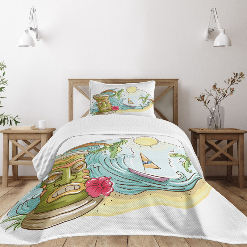 Cartoon Beach Bedspread Set