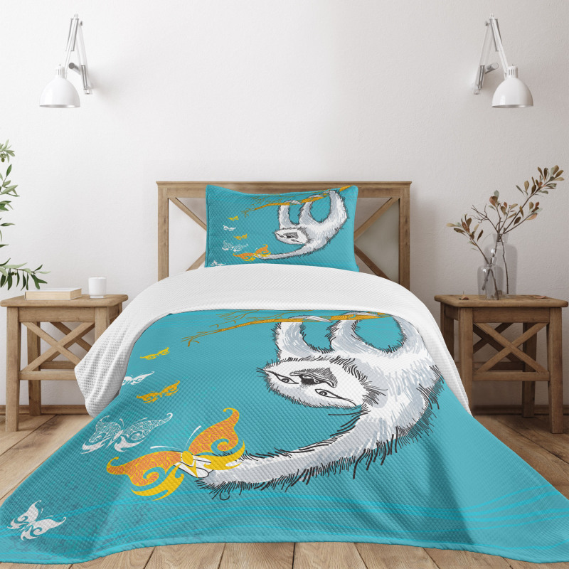 Sketchy Sloth Butterflies Bedspread Set