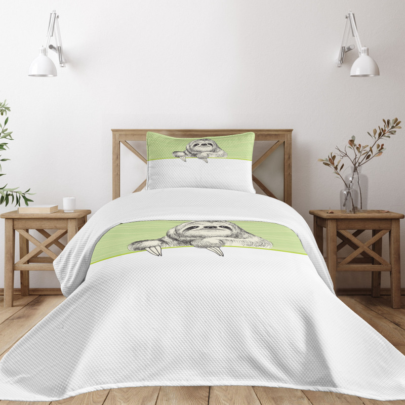 Idle Sloth Abstract Green Bedspread Set