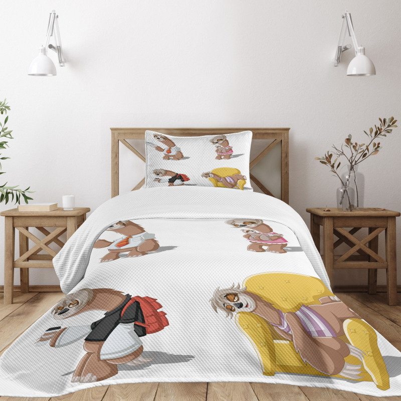 Lazy Sloth Family Cartoon Bedspread Set