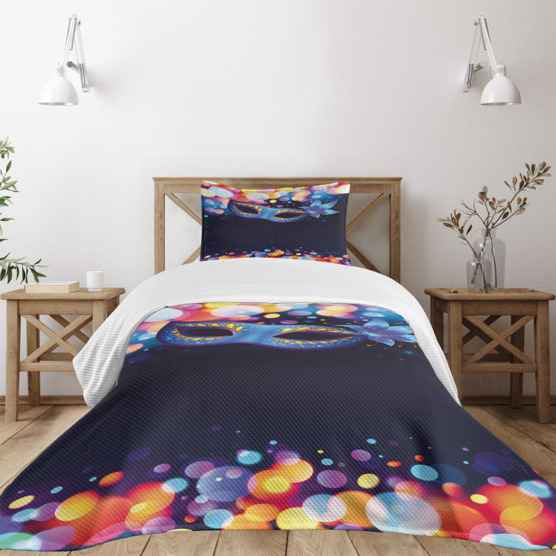 Vivid Blue Carnival Mask Bedspread Set