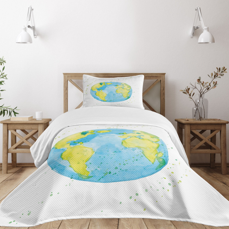 Watercolor Style Planet Bedspread Set