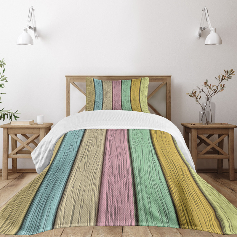 Colorful Wooden Planks Bedspread Set