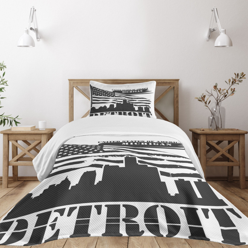 USA Flag Grunge City Bedspread Set