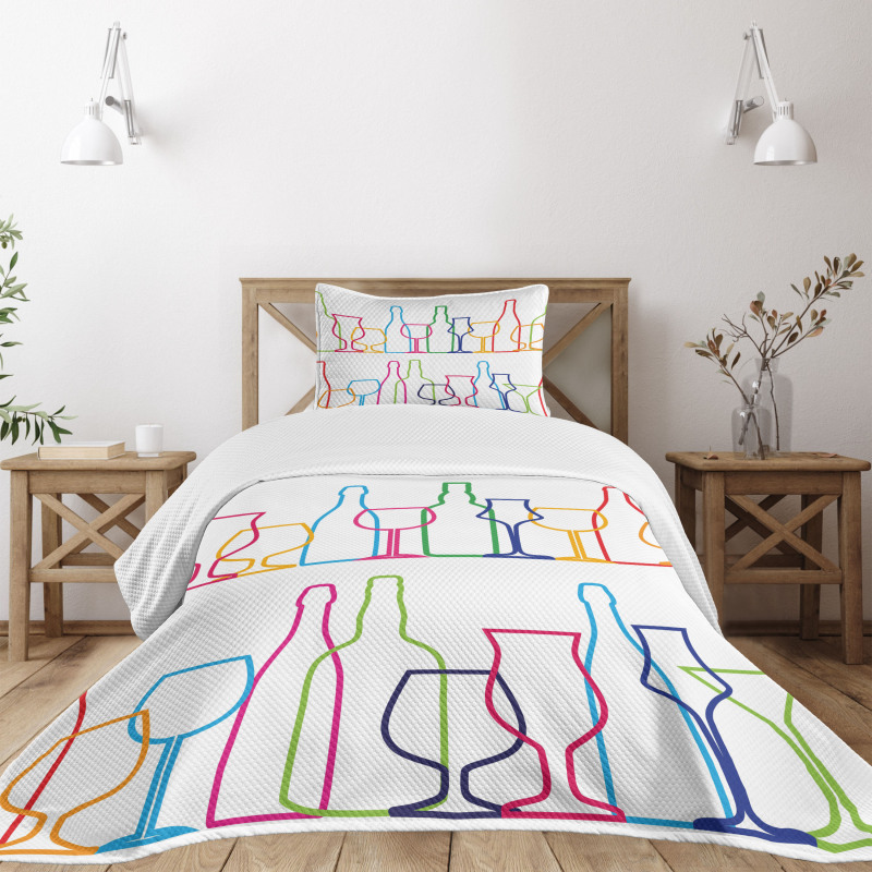 Colorful Outline Bottles Bedspread Set