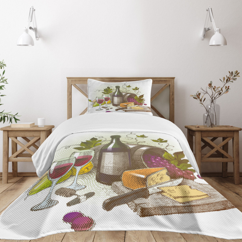 Vintage Wine and Cheese Bedspread Set