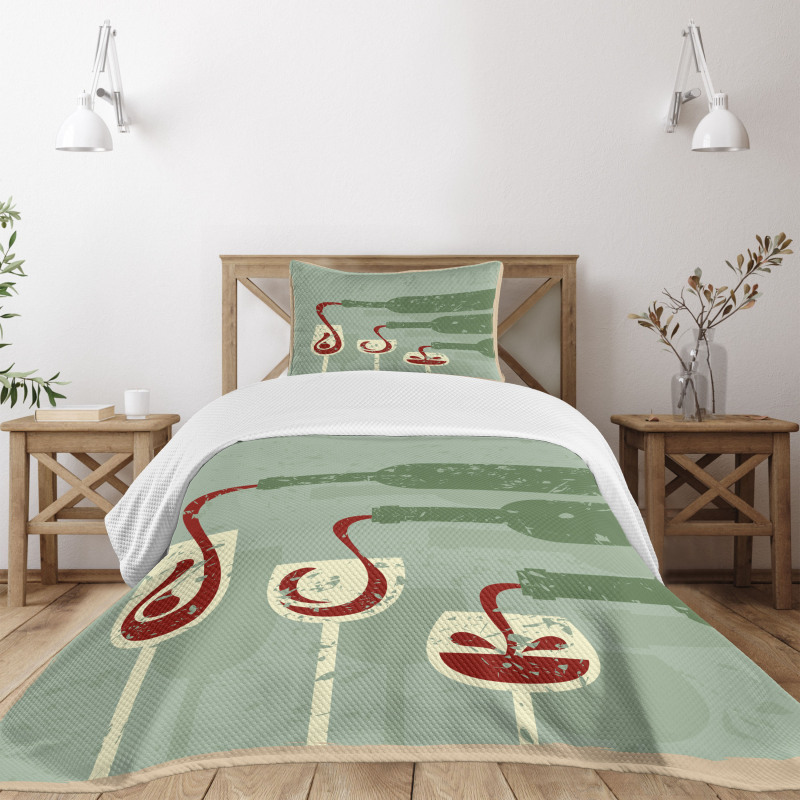 Grunge Retro Wine Pouring Bedspread Set