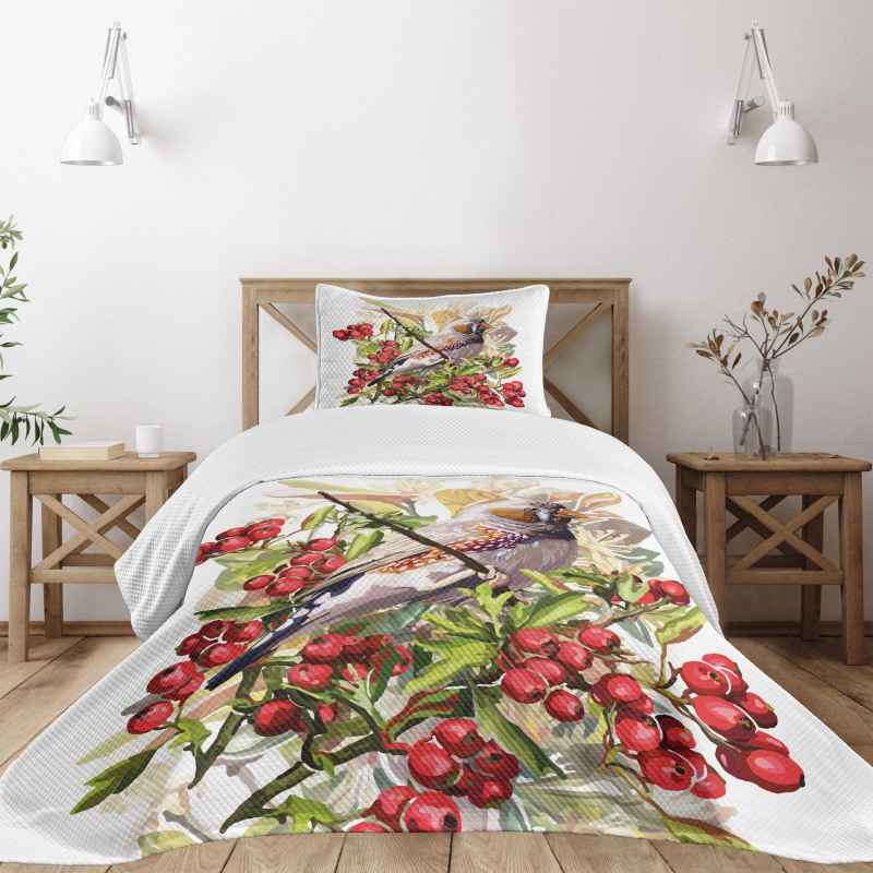 Colorful Bird and Shrubs Bedspread Set