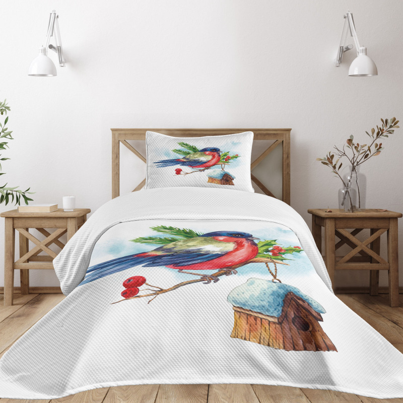 Christmas Bird Holly Pine Bedspread Set