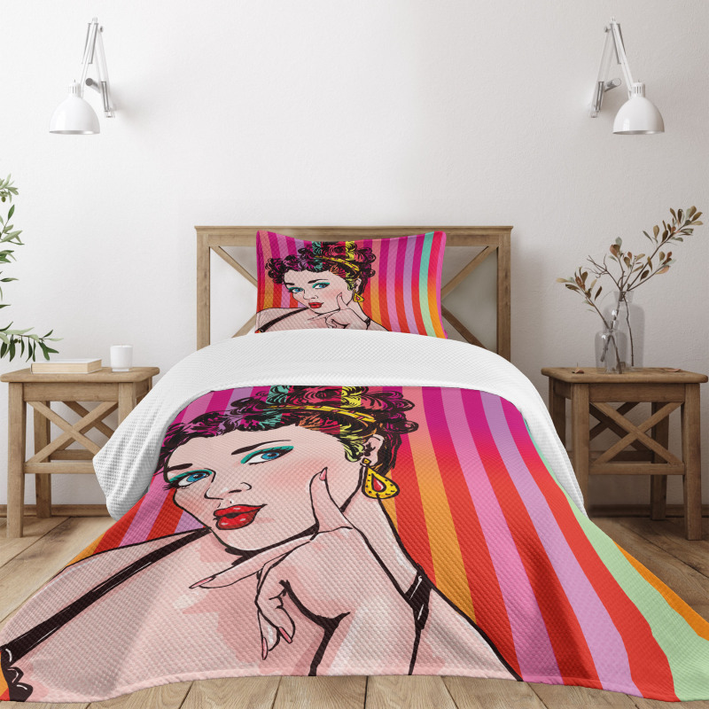 Blue Eyed Woman Pop Art Bedspread Set