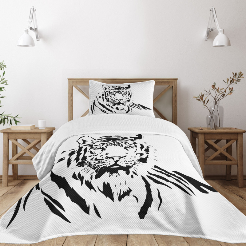 Black Outline Hunter Cat Bedspread Set
