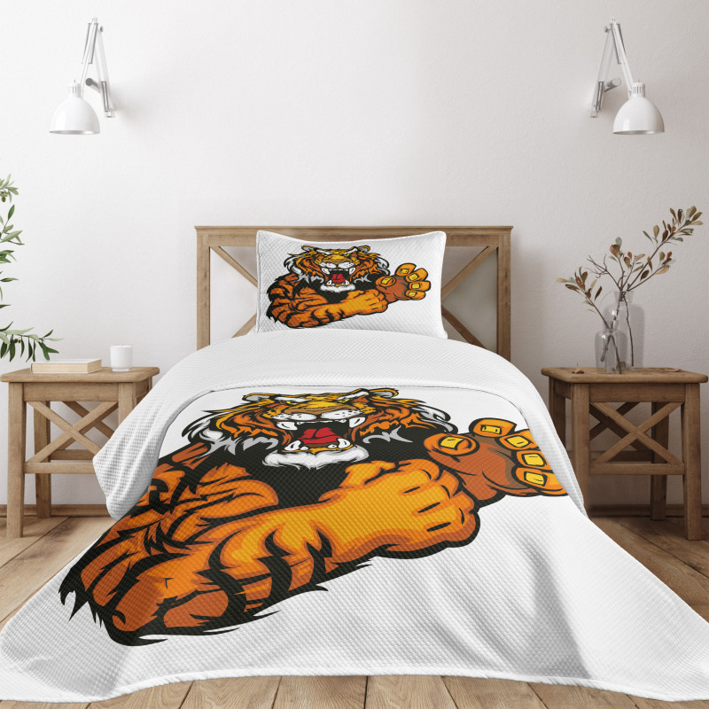 Cartoon Angry Wild Cat Bedspread Set