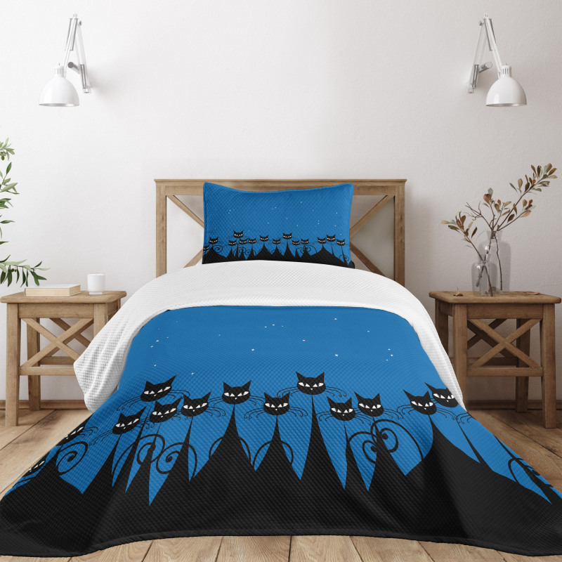 Black Cats Starry Sky Bedspread Set