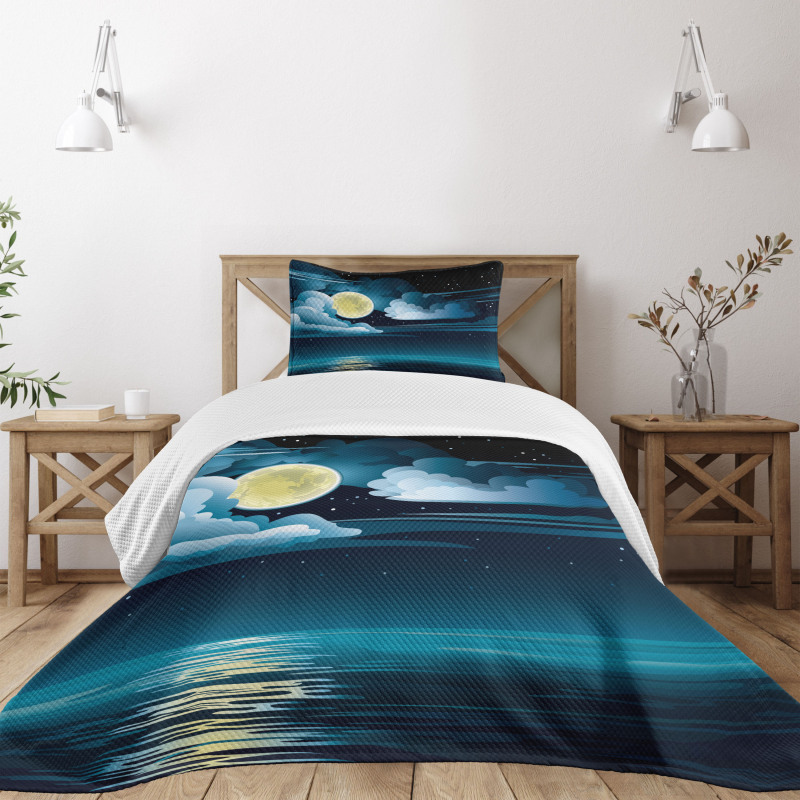 Clouds Full Moon Stars Bedspread Set