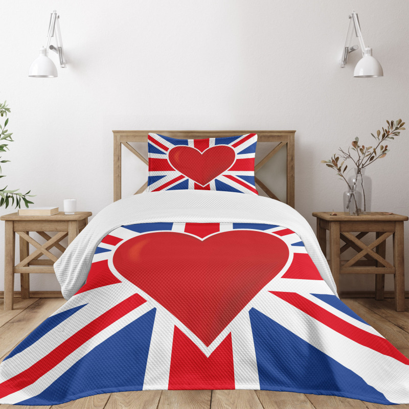 Flag Big Red Heart Bedspread Set