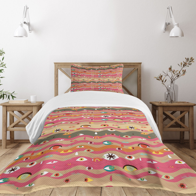 Wavy Lines Groovy Hippie Bedspread Set