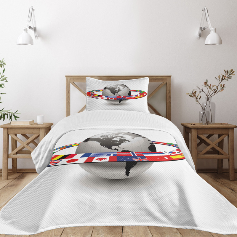 Orbit of National Flags Bedspread Set