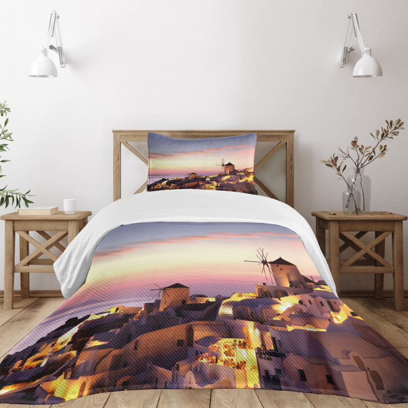 Santorini Greece View Bedspread Set