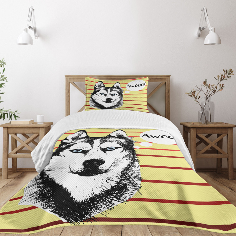 Husky Portrait Bedspread Set