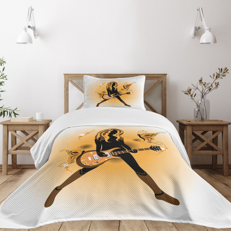 Girl Hair Guitar Bedspread Set