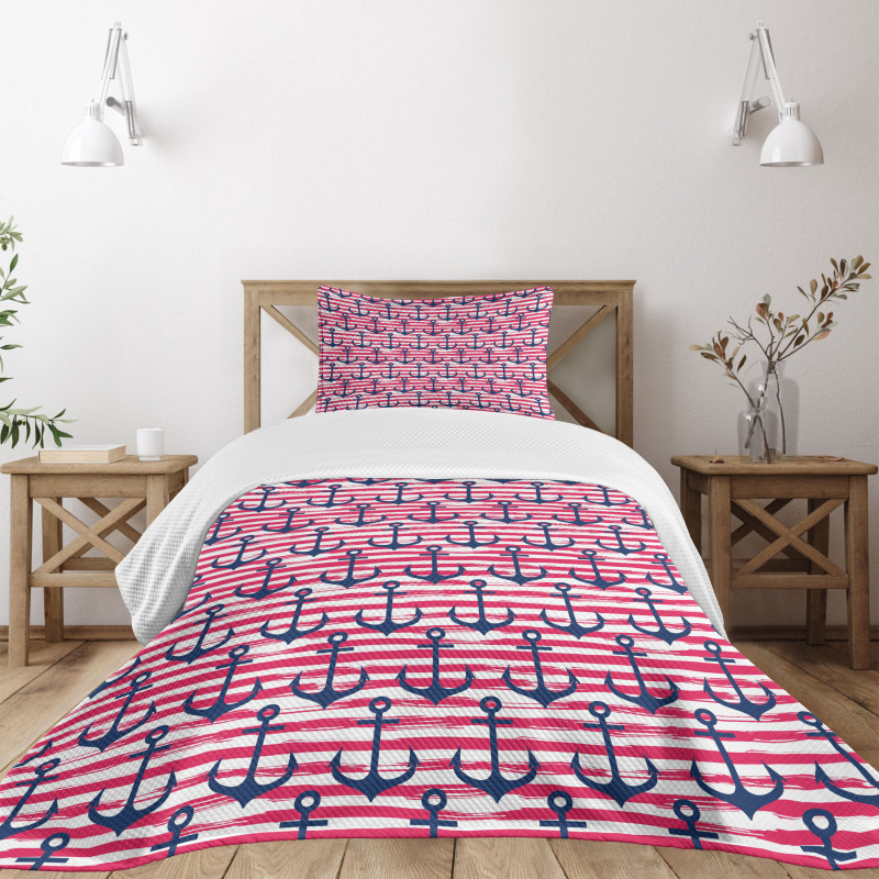 Blue Anchors Bedspread Set