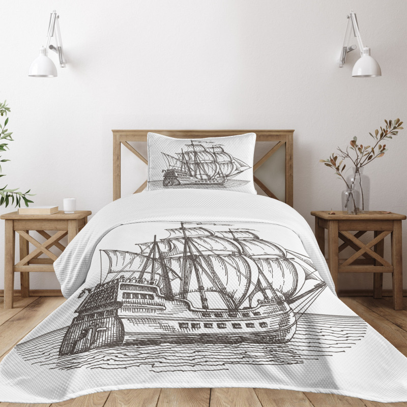 Retro Ship on Water Bedspread Set