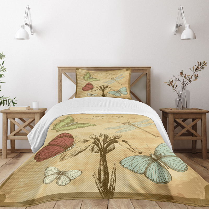 Retro Butterflies Art Bedspread Set