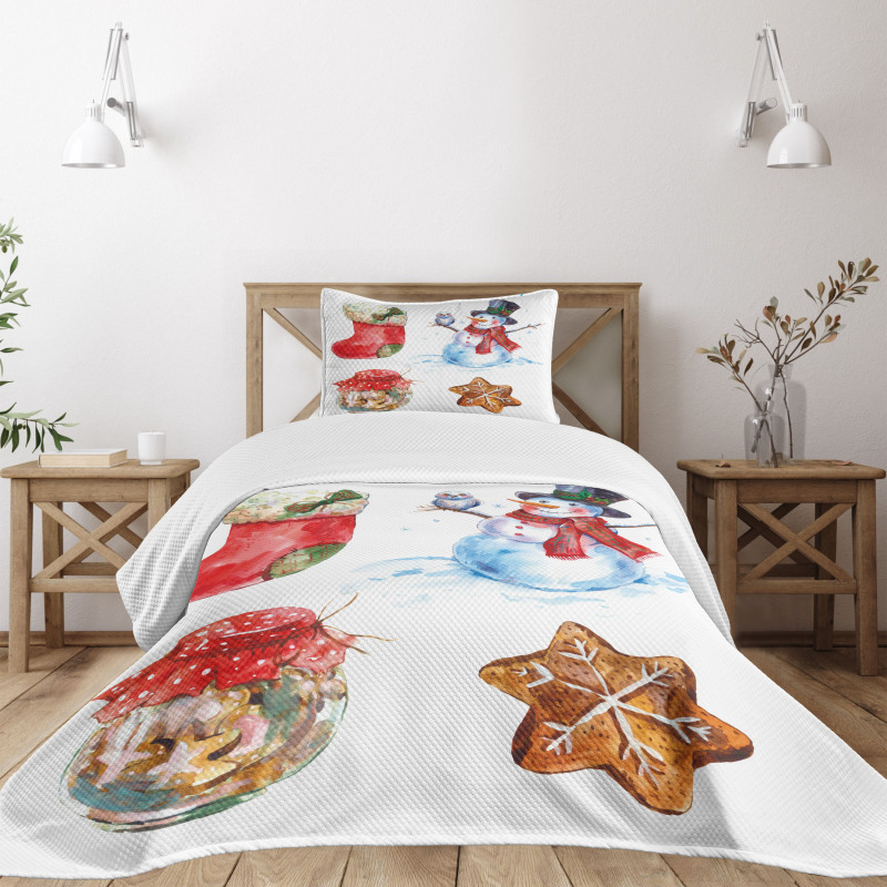 Watercolor Xmas Bedspread Set