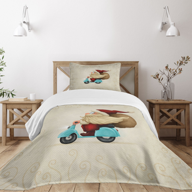 Santa on Motorcycle Bedspread Set