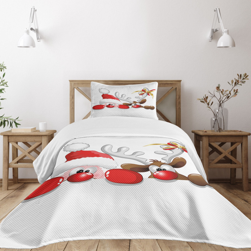 Funny Santa Reindeer Bedspread Set