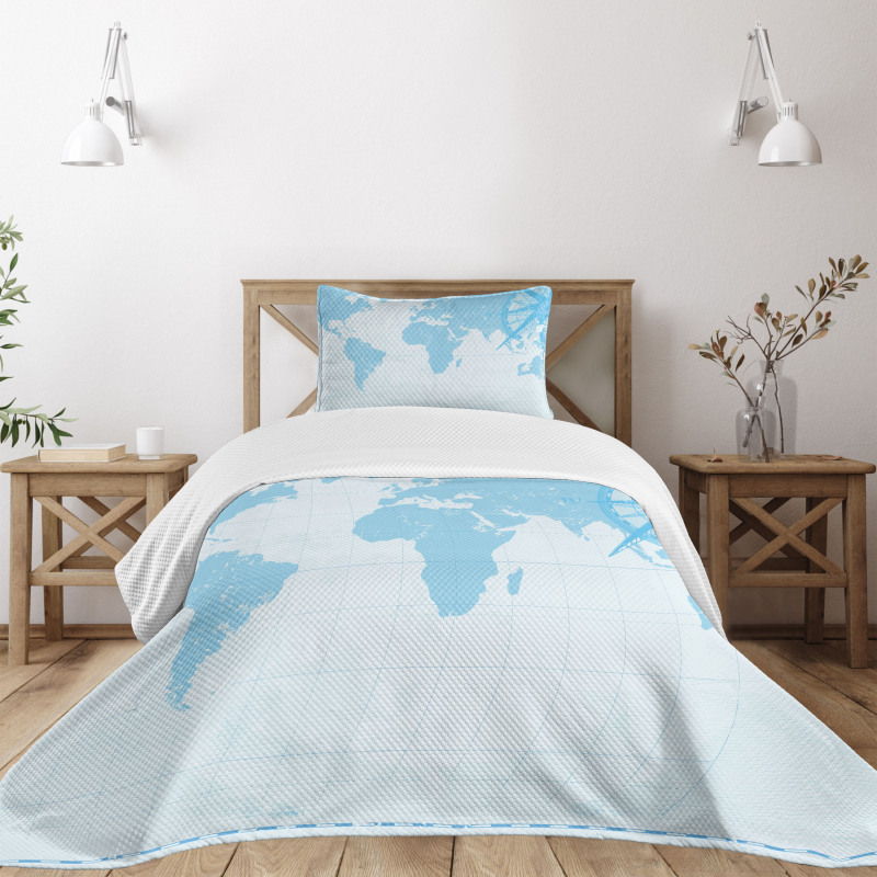 Old Compass Blue Grunge Bedspread Set