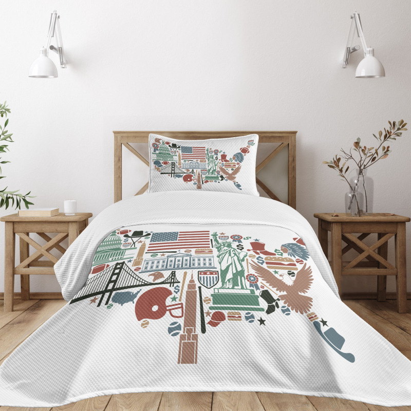 Travel Landmarks USA Flag Bedspread Set